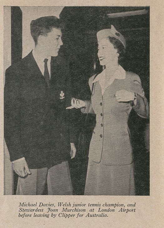 1952 A Pan Am stewardess poses with a tennis player from England.